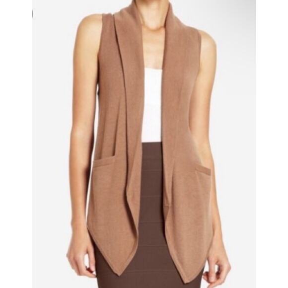 BCBGMaxazria Small Camel Brown Wool Blend Anton Sleeveless Draped Vest - Picture 1 of 9
